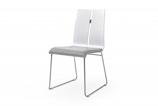 Gray And Silver Upholstered Faux Leather Dining Side Chair