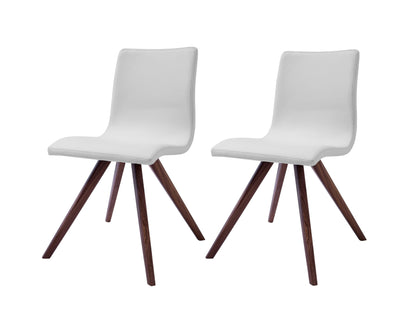 Set of Two White And Brown Upholstered Faux Leather Dining Side Chairs