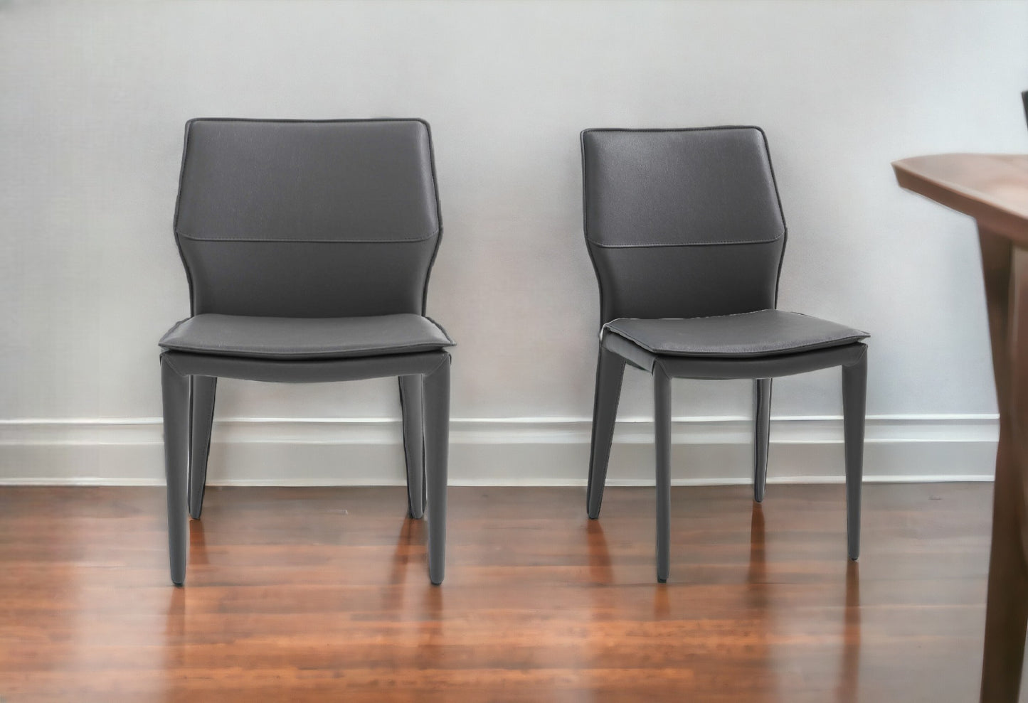 Set of Two Gray Slipcovered Upholstered Faux Leather Dining s