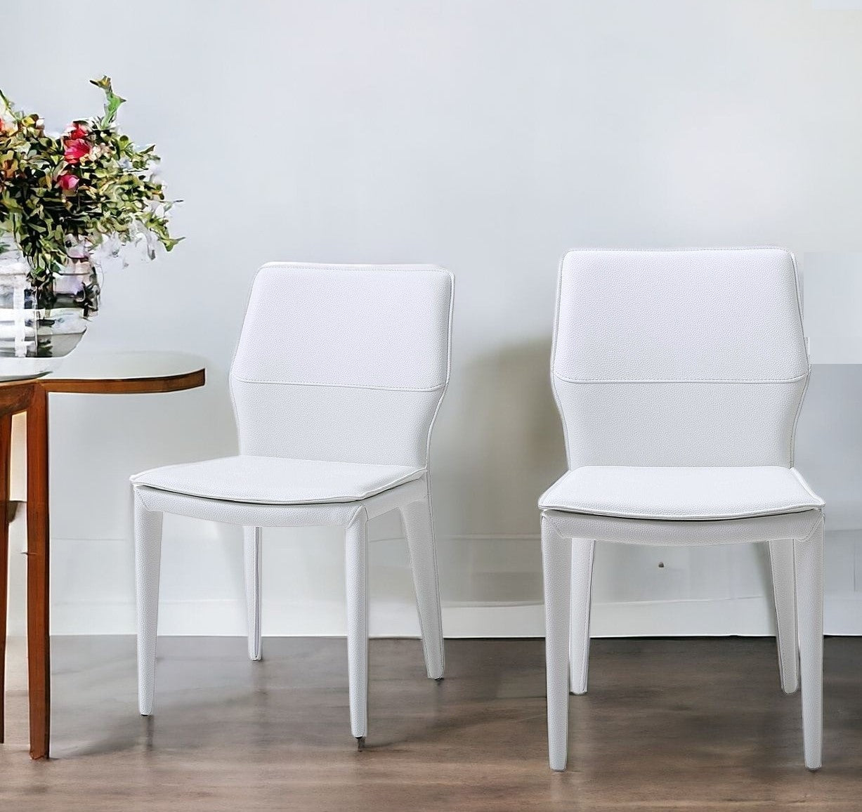 Set of Two White Slipcovered Upholstered Faux Leather Dining s