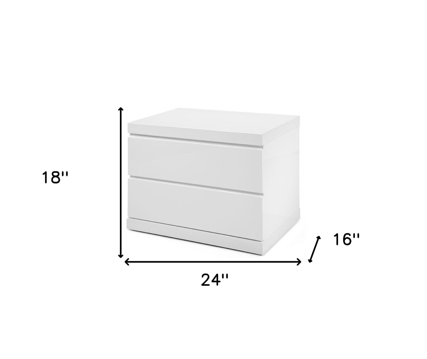 18" White Two Drawers Nightstand