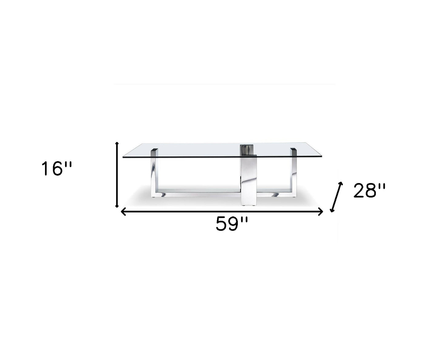 59" Clear And Silver Glass And Steel Coffee Table