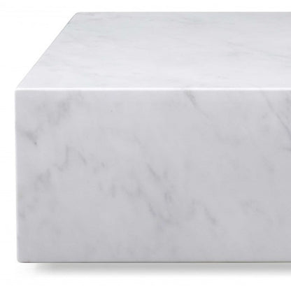 35" White Genuine Marble And Brass Square Coffee Table