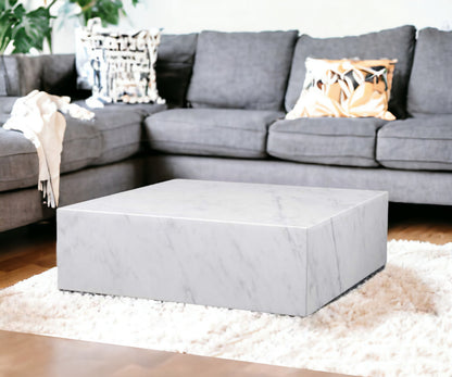 35" White Genuine Marble And Brass Square Coffee Table