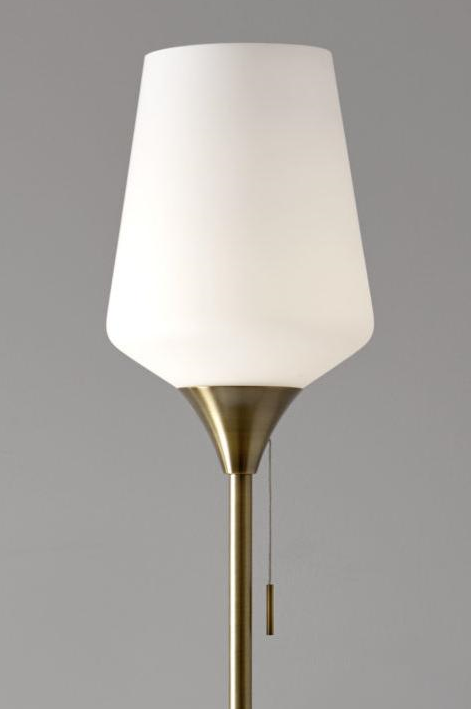 Brass Metal Floor Lamp With White Opal Wine Glass Shade