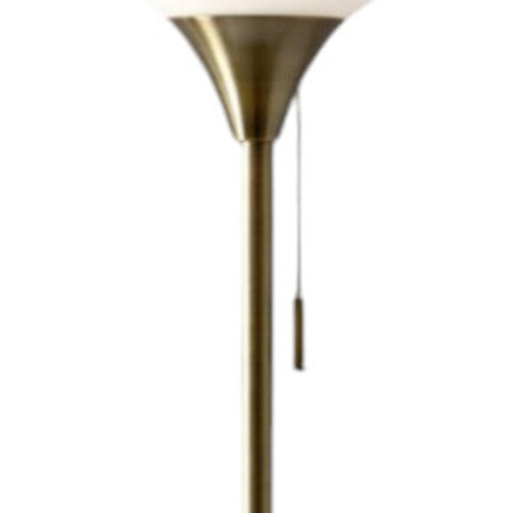 Brass Metal Floor Lamp With White Opal Wine Glass Shade