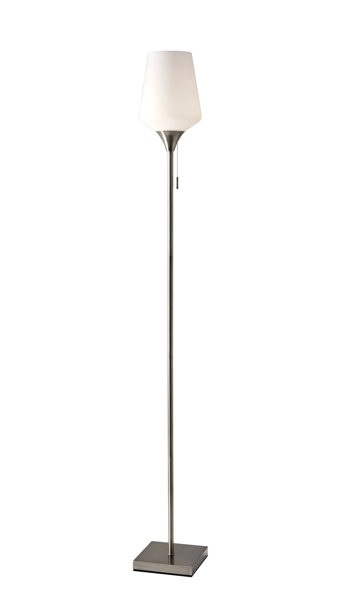 Brass Metal Floor Lamp With White Opal Wine Glass Shade