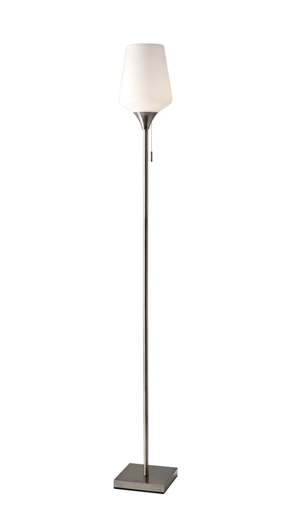 Brass Metal Floor Lamp With White Opal Wine Glass Shade