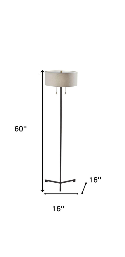 60" Black Traditional Shaped Floor Lamp With White Drum Shade