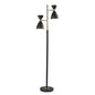 Two Light Brass Cinch Floor Lamp in Black Metal