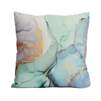 18" Blue and Green Marble Cotton Throw Pillow