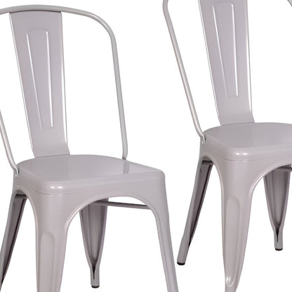 Set of Two White Metal Dining Side Chairs