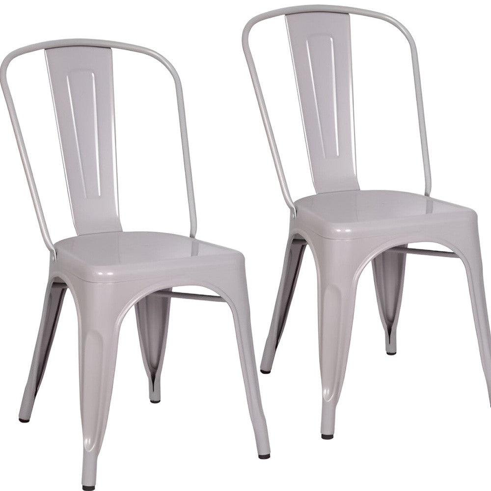 Set of Two White Metal Dining Side Chairs