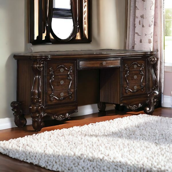 67" Brown Vanity Table With Seven Drawers