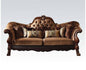 73" Dark Brown And Brown Velvet Loveseat and Toss Pillows