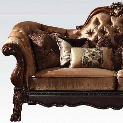 73" Dark Brown And Brown Velvet Loveseat and Toss Pillows