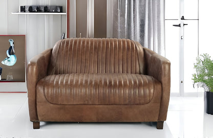 50" Brown Leather Loveseat