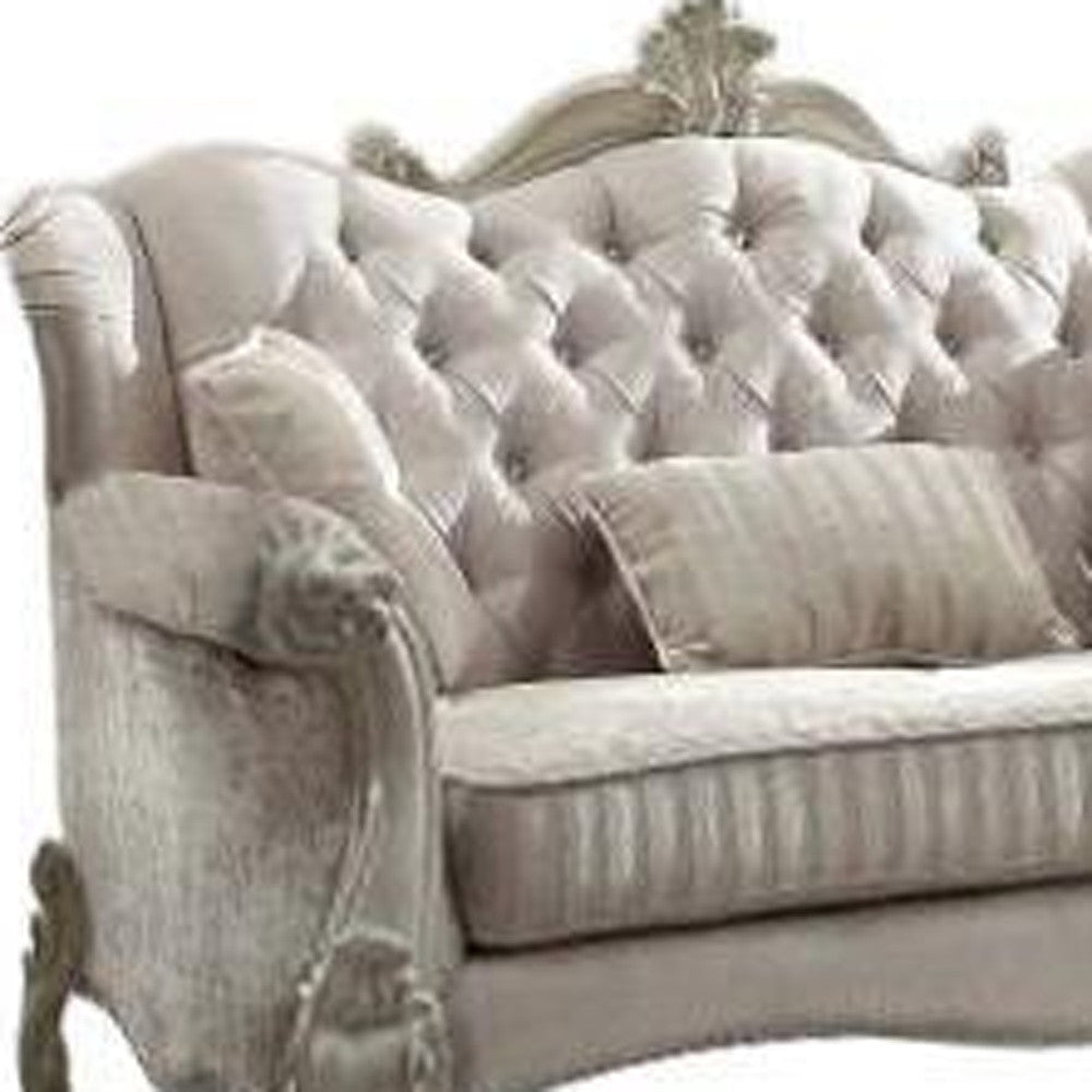 69" Ivory Chesterfield Loveseat and Toss Pillows