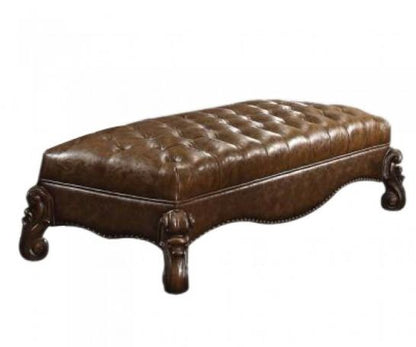 65" Brown Upholstered Faux Leather Bench