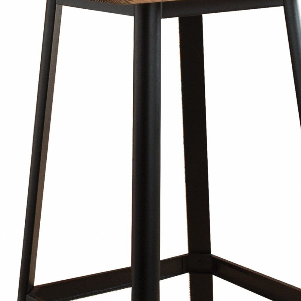 28" Natural and Black Square Solid Wood and Brass Bar Table