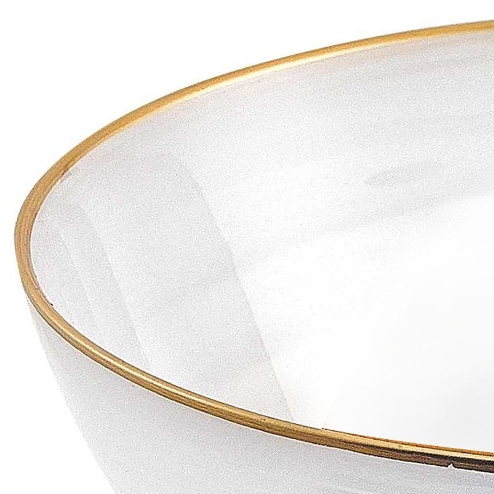 10" White and Gold Alabaster Glass Round Serving Bowl