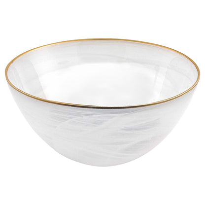 10" White and Gold Alabaster Glass Round Serving Bowl