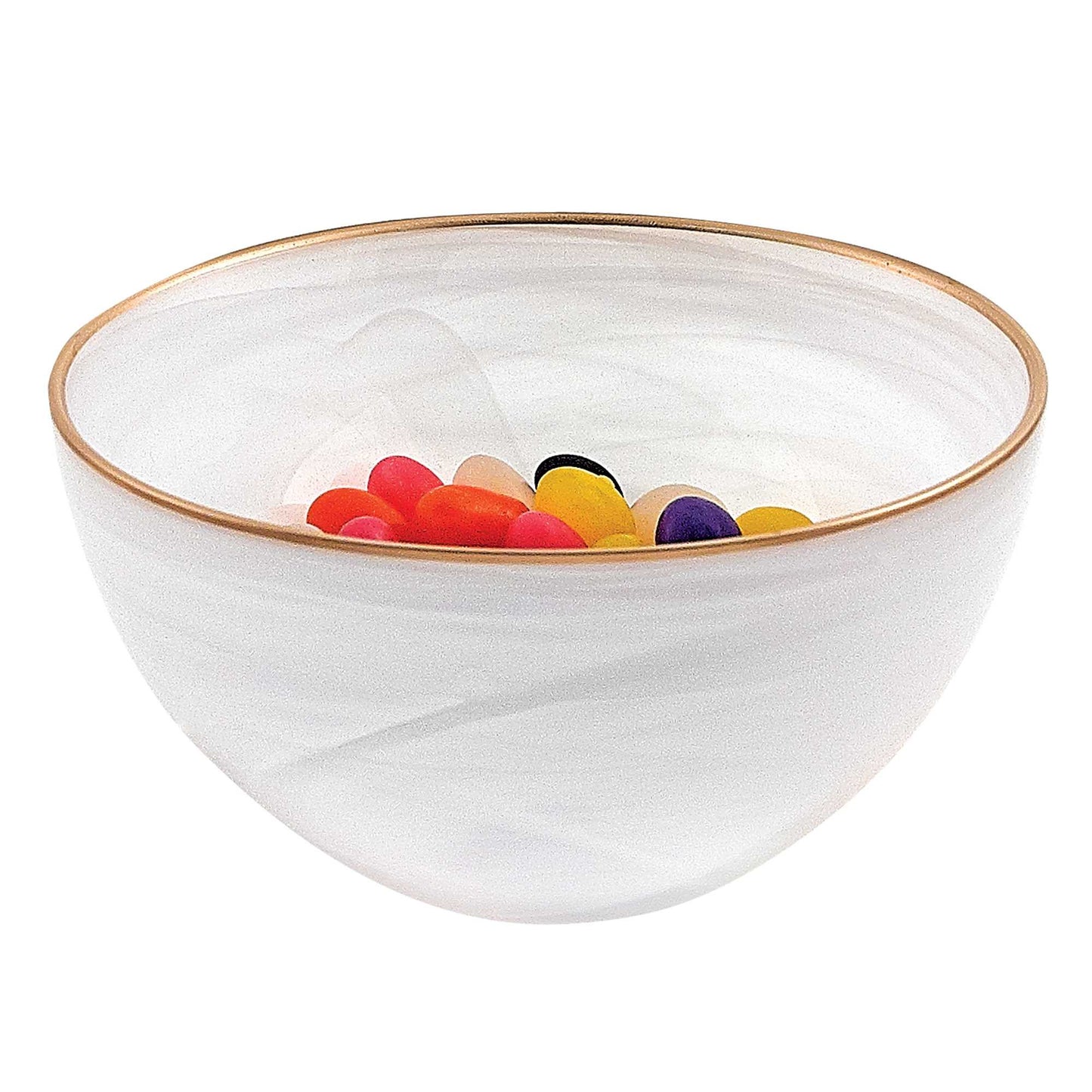 10" White and Gold Alabaster Glass Round Serving Bowl