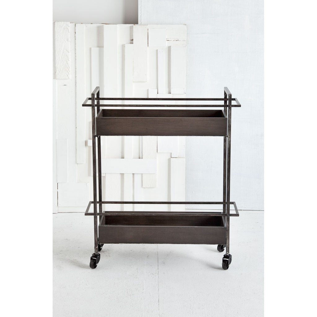 Rectangular Gray Metal With Two-Tier Shelves Bar Cart