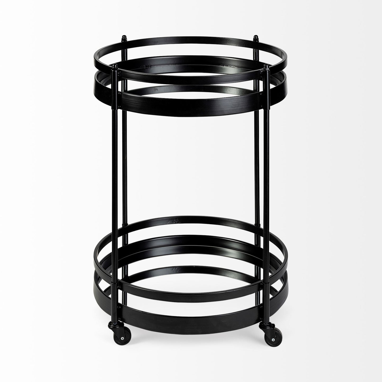 22" Black Metal With Two Mirror Glass Botton Shelves Bar Cart