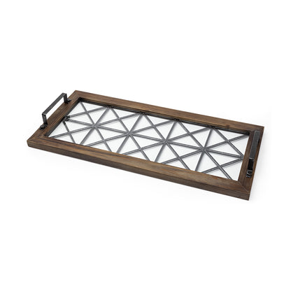 Brown Wood With Geometrically Metal Frame And Glass  Bottom Tray