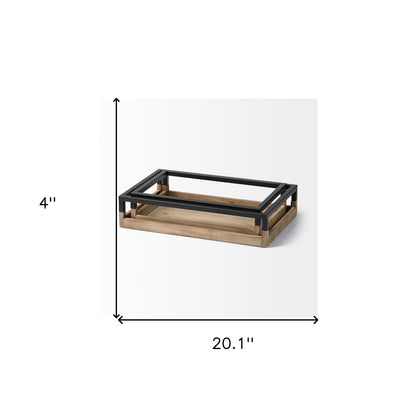 Set Of 2 Natural Finish With Black Nesting Wood Accent Trays