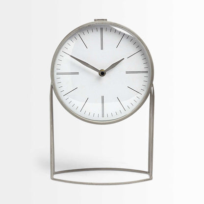 Gray Metal Circular Desk Table Clock Equipped With A Quartz Movement