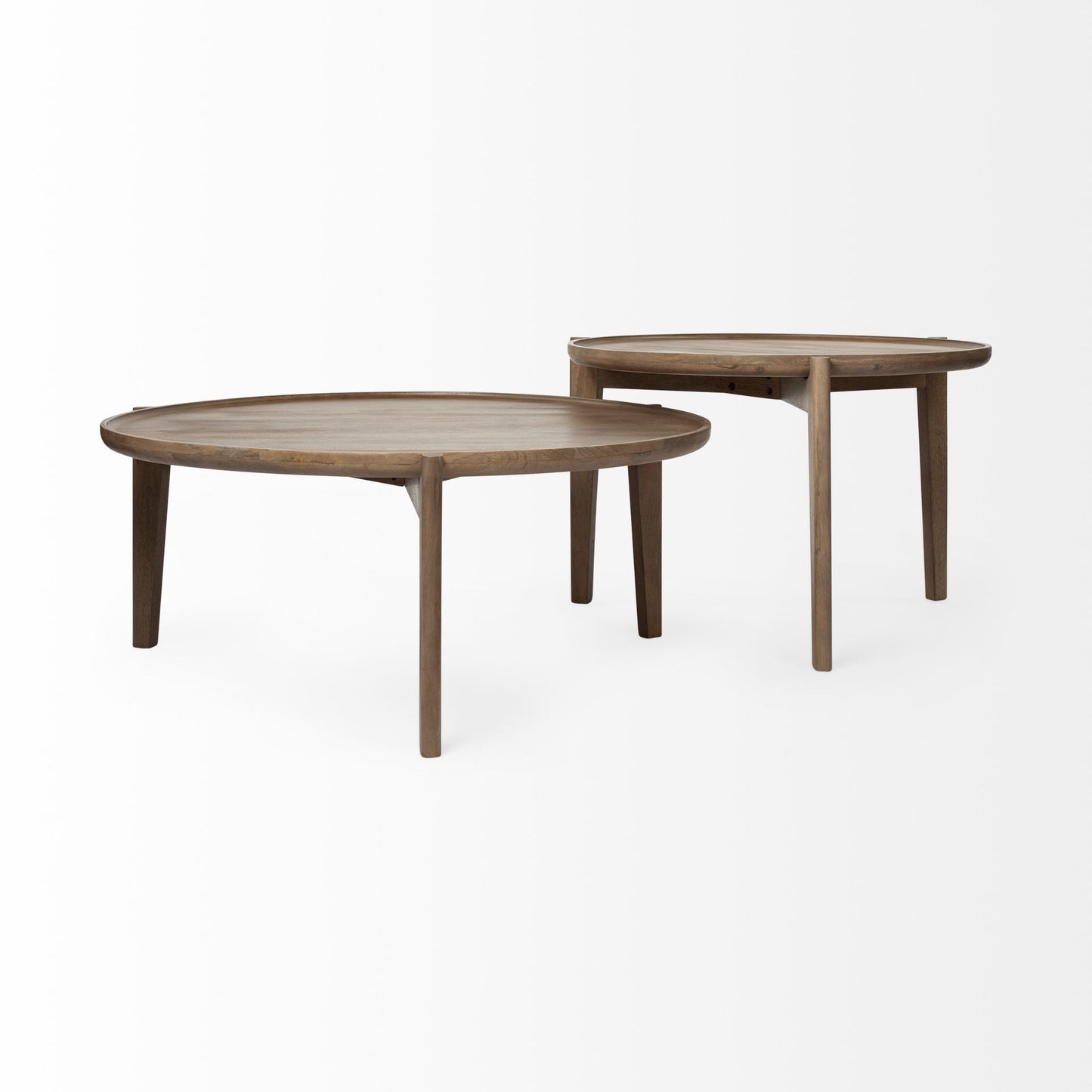 40" Brown Solid Wood Round Nested Coffee Tables