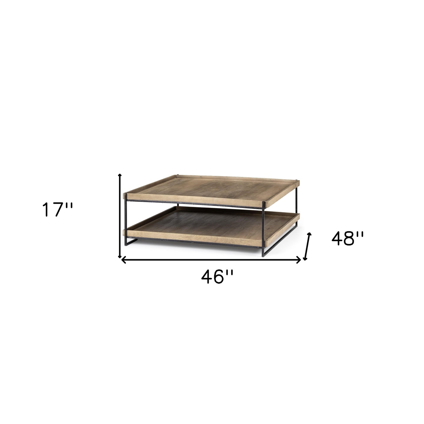 46" Natural And Black Rectangular Coffee Table With Shelf