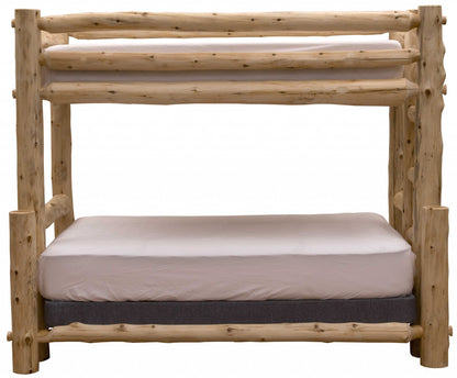 Rustic And Natural Cedar Single Ladder Left Log Bunk Bed