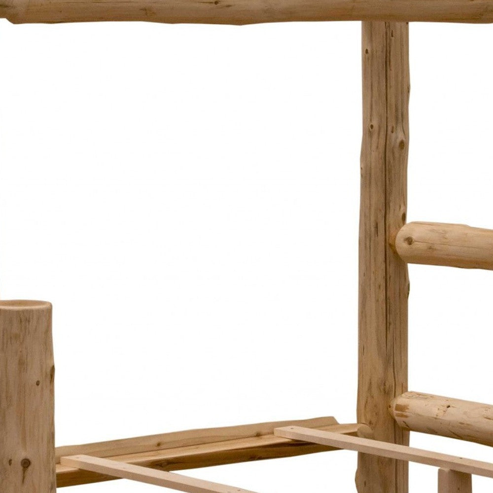 Rustic And Natural Cedar Single Ladder Left Log Bunk Bed