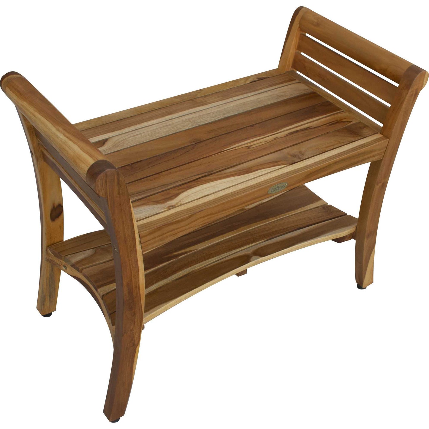 Rectangular Teak Shower Bench With Shelf And Handles In Naturalfinish