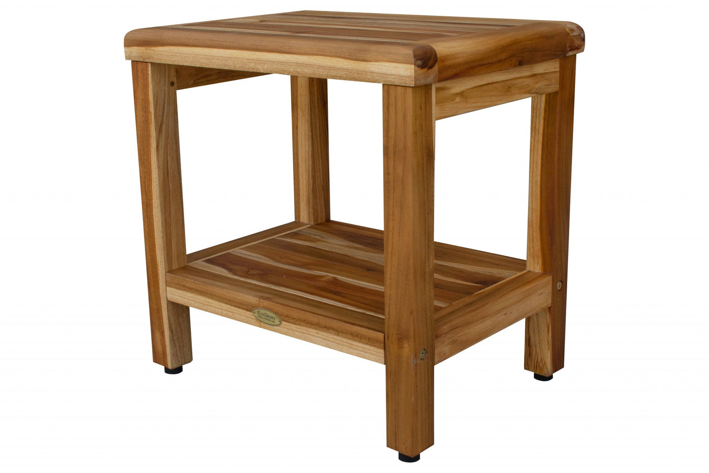 18" Contemporary Teak Shower Stool Or Bench With Shelf In Natural Finish