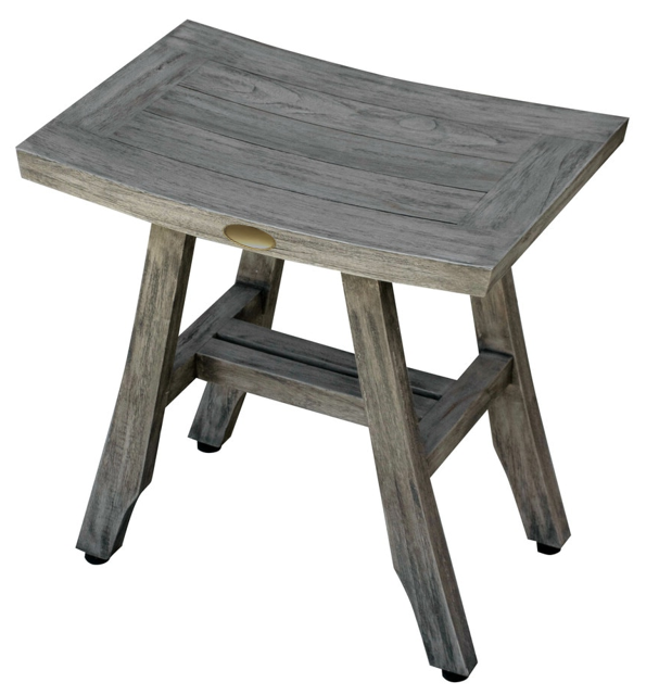 18" X 18" Antiqued Gray Solid Wood Shower Bench