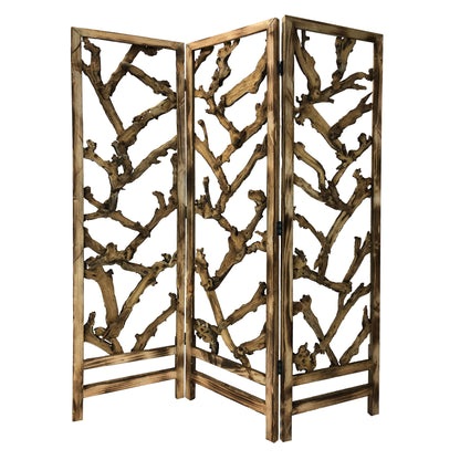 Rustic Earthy Wood Root Three Panel Room Divider Screen