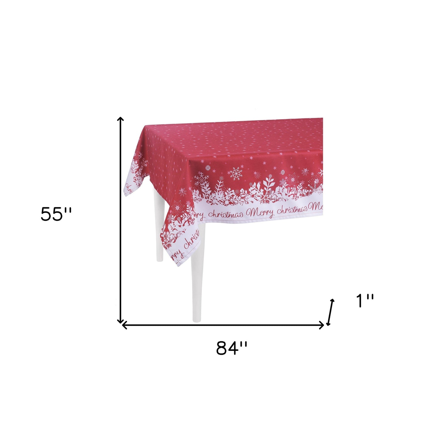 84" Merry Christmas Printed Rectangle Tablecloth In Red