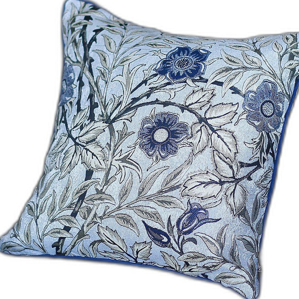 Set Of 4 17" Jacquard Leaf Throw Pillow Cover In Blue