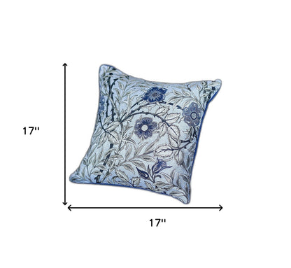 Set Of 4 17" Jacquard Leaf Throw Pillow Cover In Blue