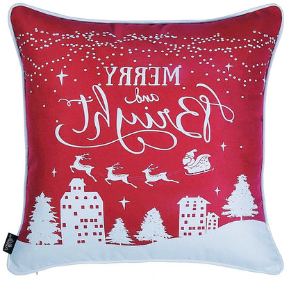 Set Of 4 18" Christmas Merry Bright Throw Pillow Cover In Multicolor