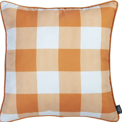 Set Of Four 18" Orange Plaid And Pumpkin Throw Pillow Covers