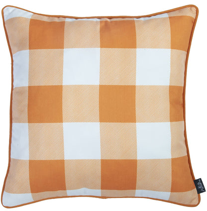 Set Of Four 18" Orange Plaid And Pumpkin Throw Pillow Covers