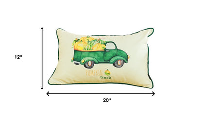 Set Of Four 20" Green Pumpkin Pick Up Truck Lumbar Pillow Covers