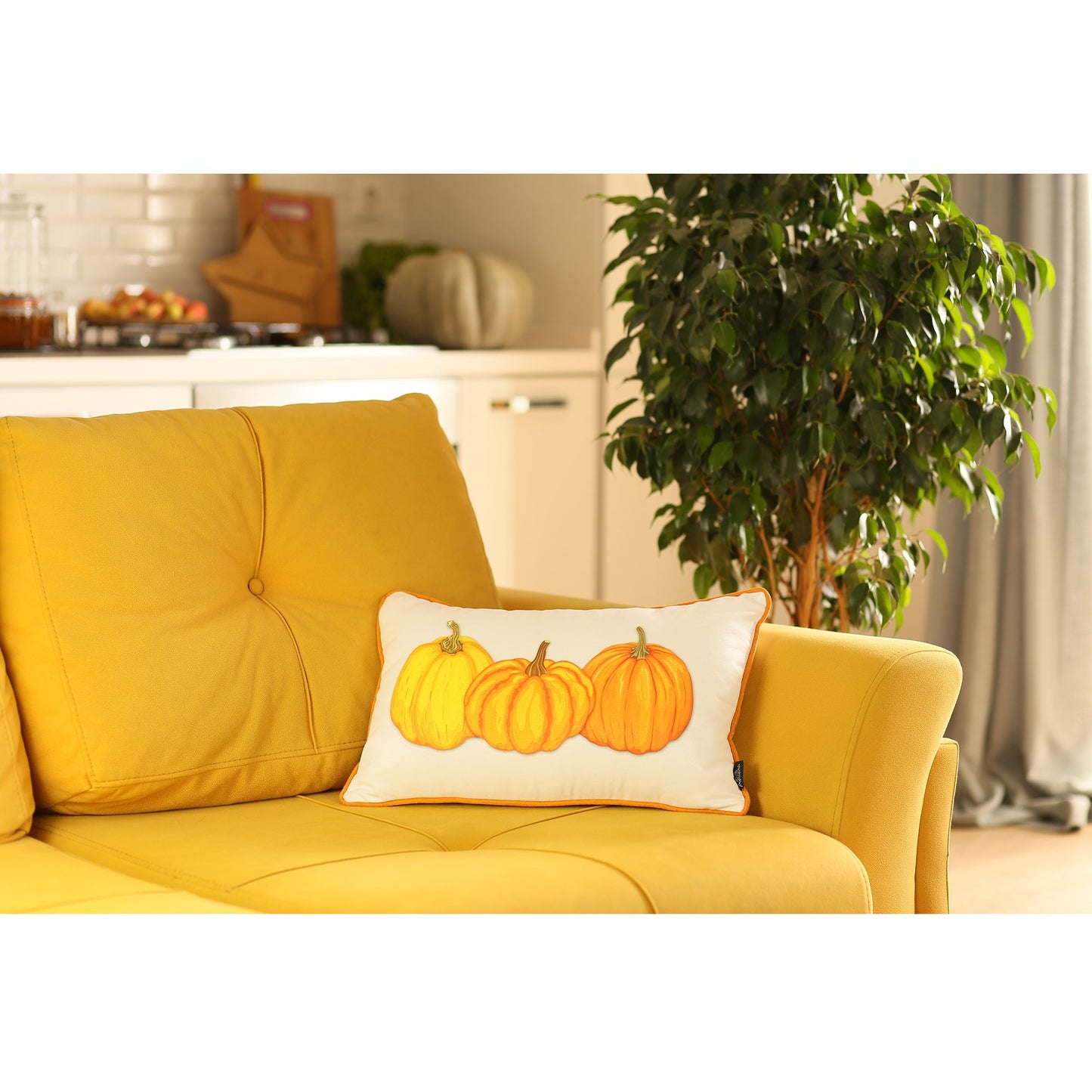 Set Of Four 20" Orange Pumpkin Trio Lumbar Throw Pillow Covers