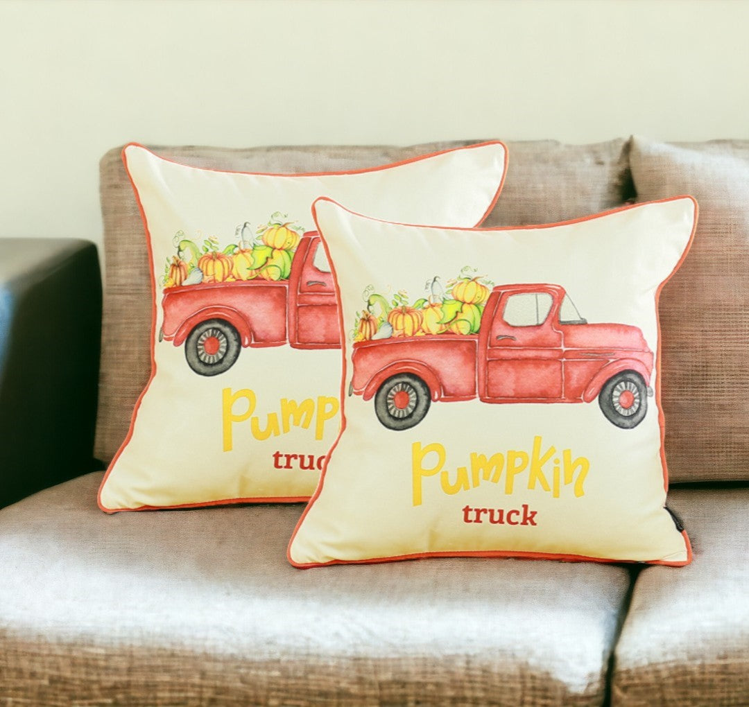 Set Of 2 18" Pumpkin Truck Throw Pillow Cover