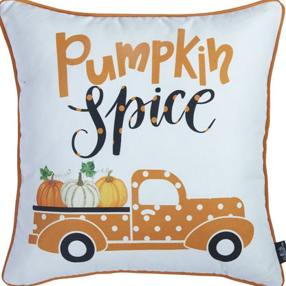 Set of Two 18" X 18" Orange and White Thanksgiving Pumpkin Pillow Covers